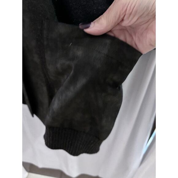 D. Exterior Made In Italy Black Wool Faux Leather Trim Snap Front Cardigan M - Picture 2 of 9